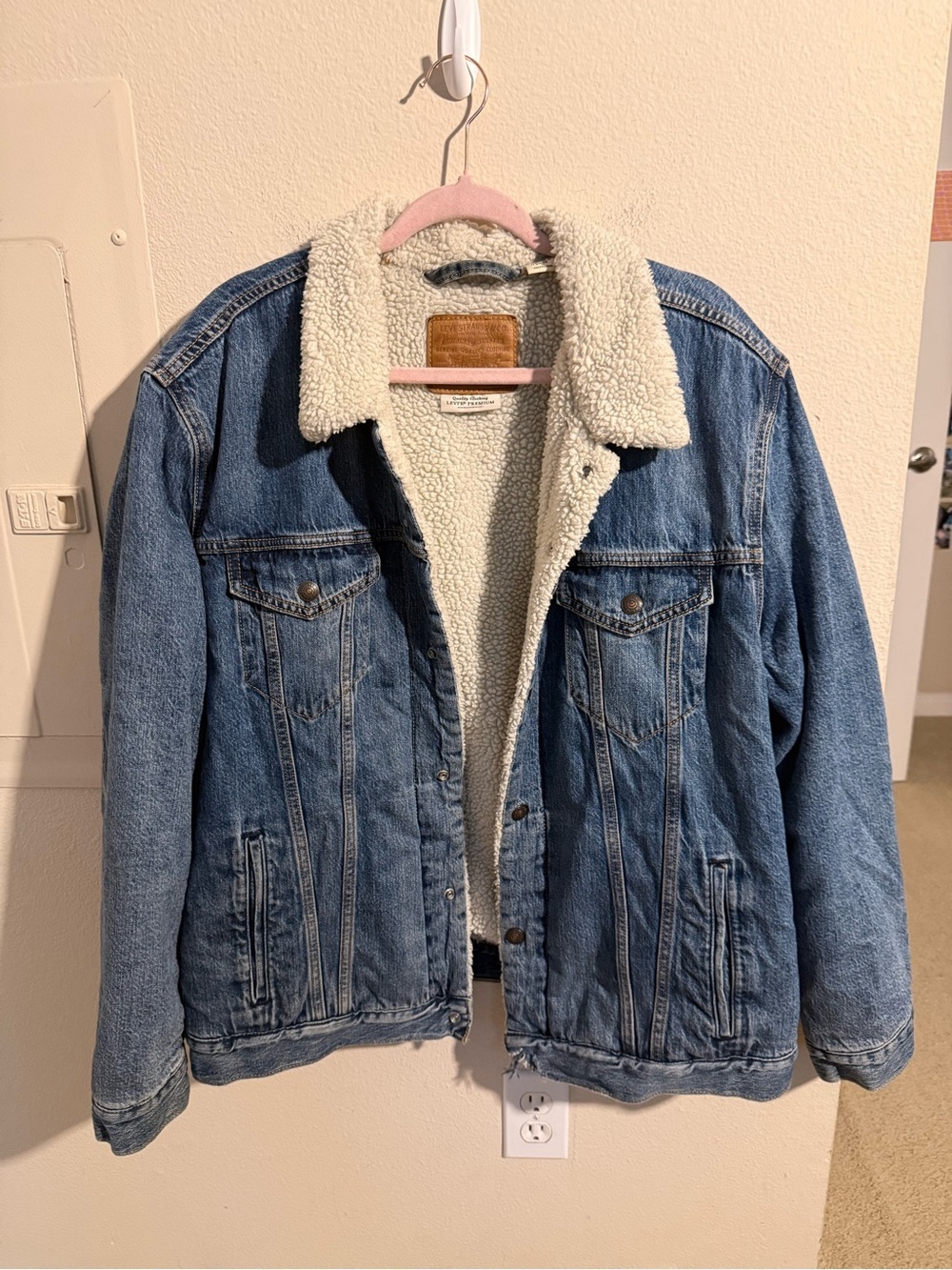 Levi’s Sherpa Trucker Denim Jacket Blue Fleece Lined Button Front Men’s XXL